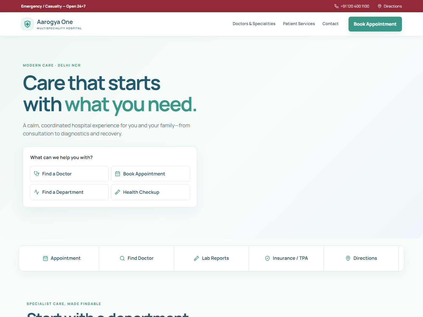 Aarogya One Hospital website preview
