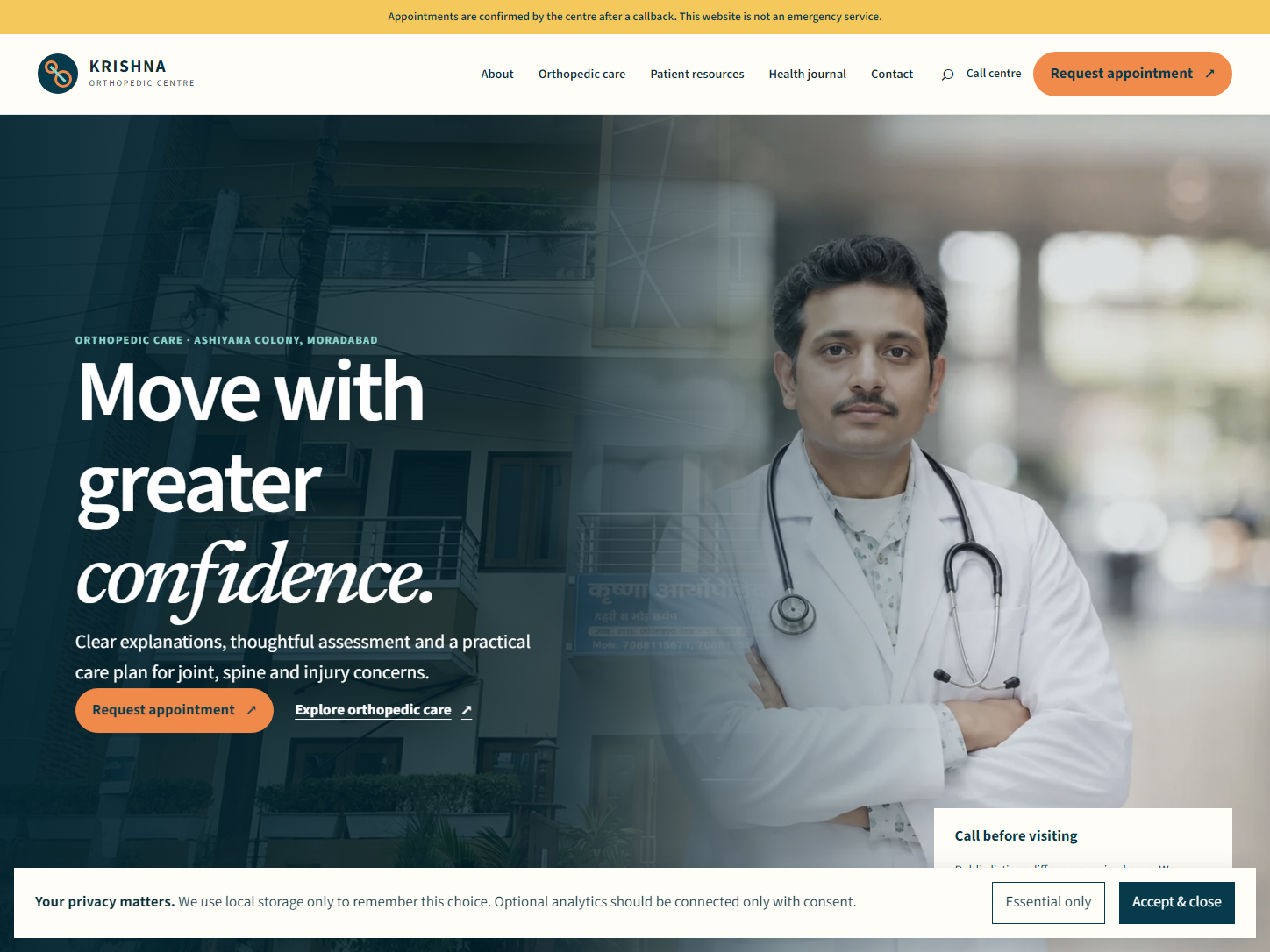 Krishna Orthopedic Centre website preview