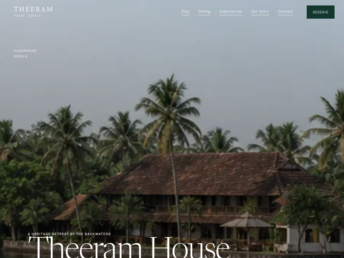 Theeram House Kerala website preview