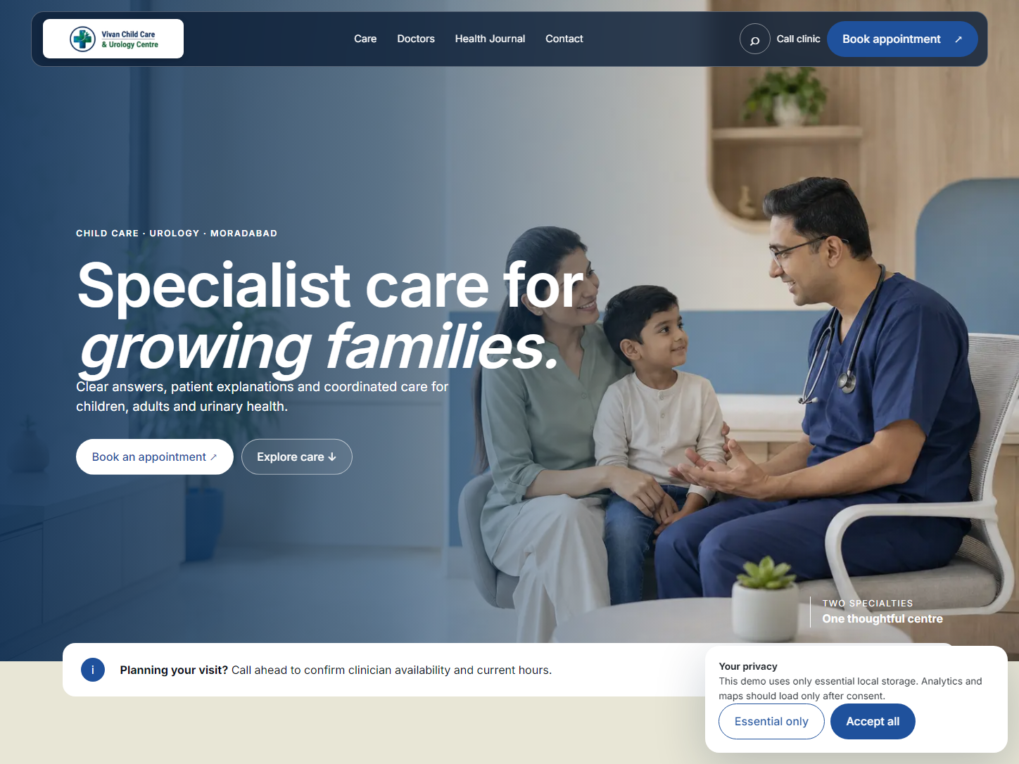 Vivan Child Care & Urology website preview